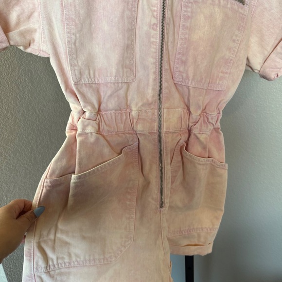 Topshop Pink Denim Romper Jumpsuit Utility Pockets Short Sleeve Size US 6‎ - Picture 4 of 9